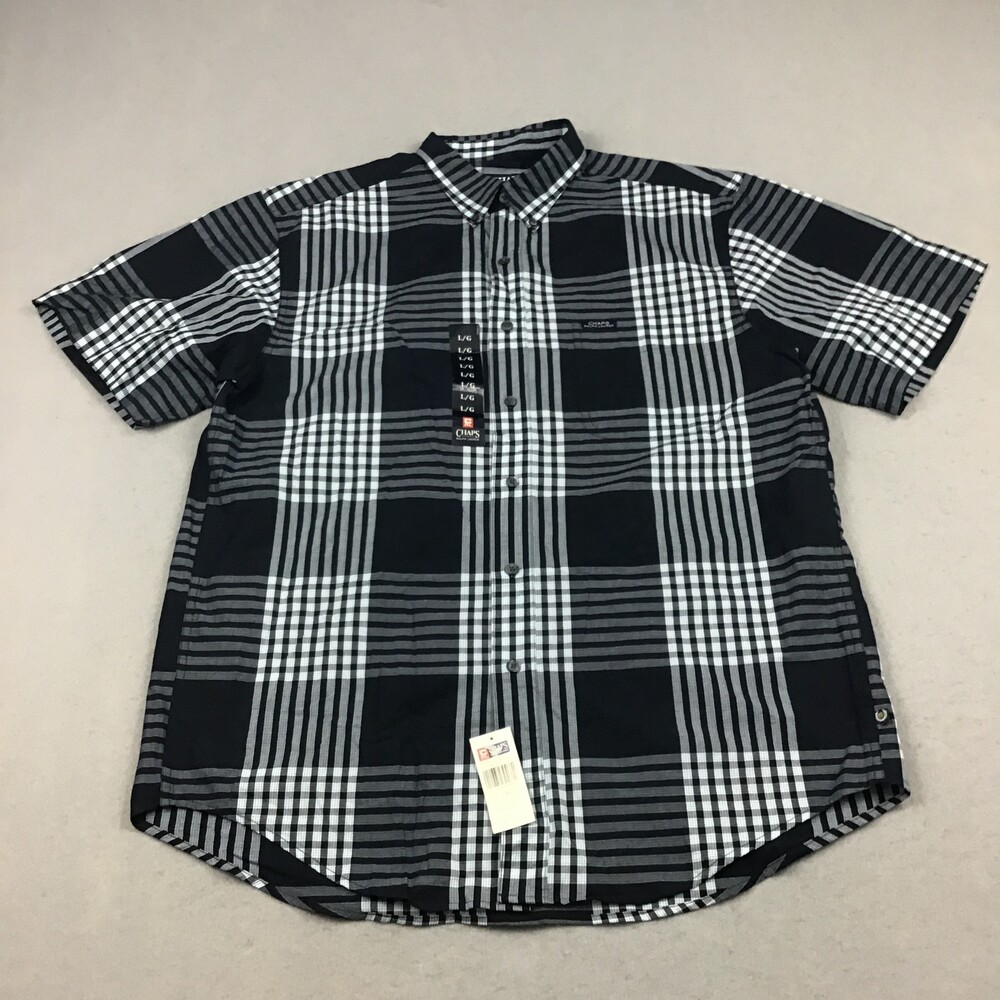 Vintage Chaps Ralph Lauren Shirt Men Large Black Plaid Button Up Pocket L